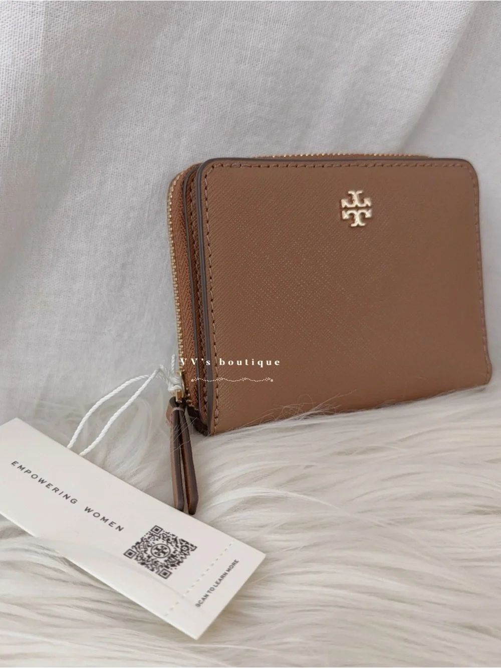 NWT Tory Burch Emerson Mini Wallet Saffiano Leather Moose Brown 147606 RARE